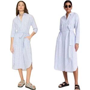 Xirena Marlowe Coastal Stripe Midi Shirt Dress Women Small White Blue Preppy NWT